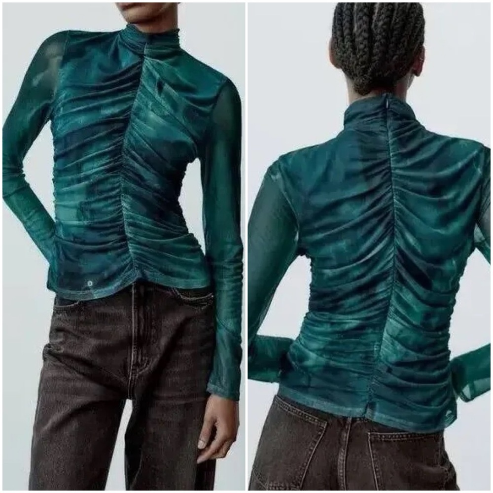 NWT ZARA Printed Tulle Top